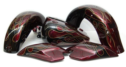 New flhrci road king classic burgundy marble and black flame custom paint set