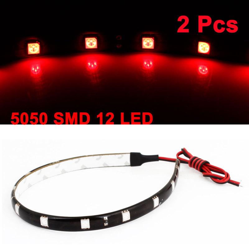 2 x red 12 led 5050 smd self adhesive auto flexible light strip ornament 30cm