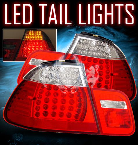 02-05 bmw e46 4dr red euro led tail lights 325/328/330+led daytime fog lamps