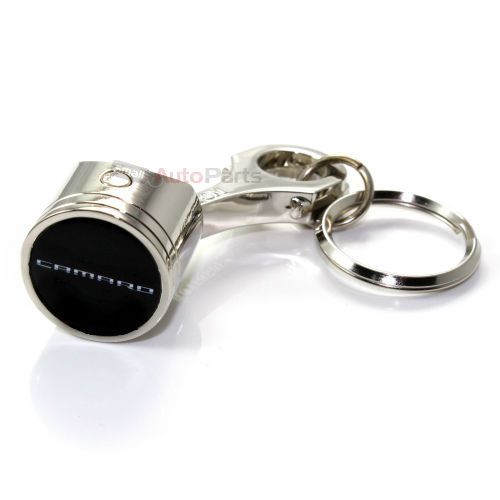 Chevy camaro logo chrome metal piston key chain ring - official licensed