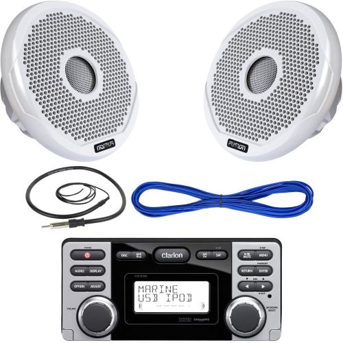 Clarion cmd8 marine boat yacht cd-usb-mp3 receiver, 120w speakers, wire, antenna