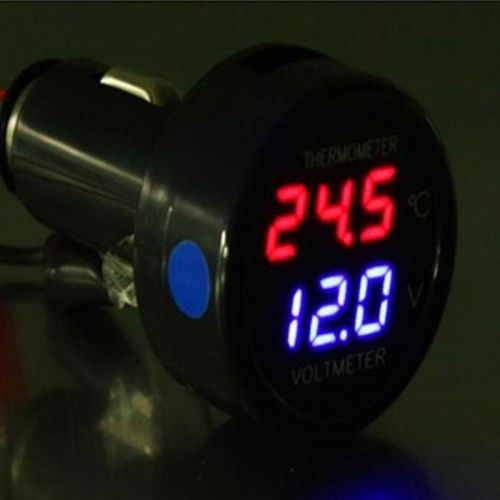 2016 car red &amp; blue led digital display 2 in 1 dual thermometer voltmeter dc 12v