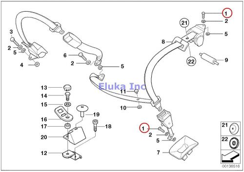 6 x bmw genuine propellant gas safety belt hex bolt 7/16x22 e34 e36 e38 e39