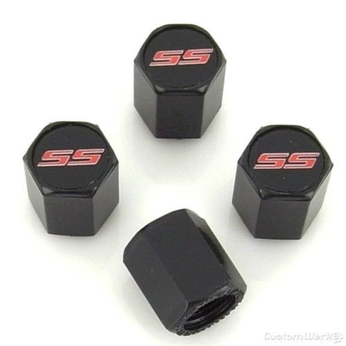 Chevy camaro ss logo black tire stem valve caps