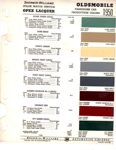 1950 oldsmobile dynamic super 88 futuramic 98 50 paint chips sherwin williams