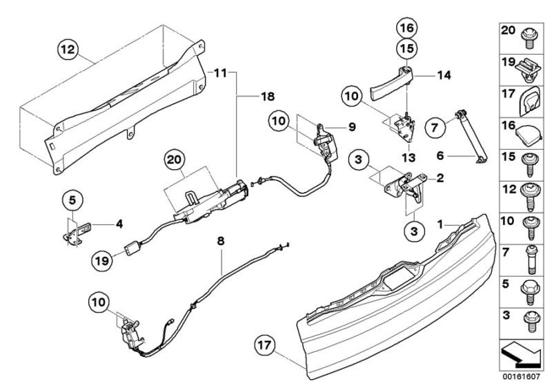 Bmw 2006-2012 x5 rear trunk lid lock lower right new 51247162147