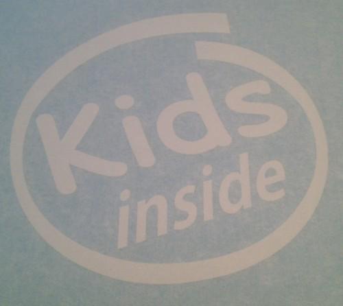 Kids inside white vinyl window decal car truck sticker 5x5 a