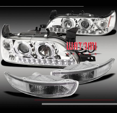 93-97 toyota corolla halo drl led chrome projector head light lamp+bumper signal