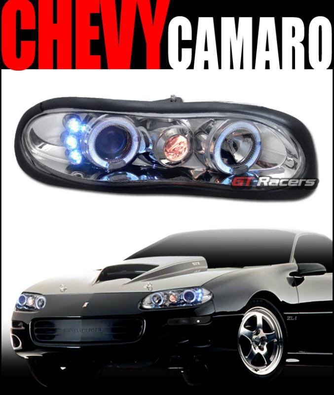 Chrome drl led halo rims projector head lights lamps 1998-2002 chevy camaro z28