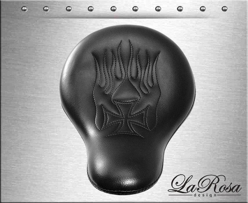 16" larosa black vinyl iron cross flame harley softail bobber custom solo seat