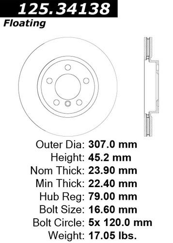 Centric 125.34138 front brake rotor/disc-high carbon rotor-preferred