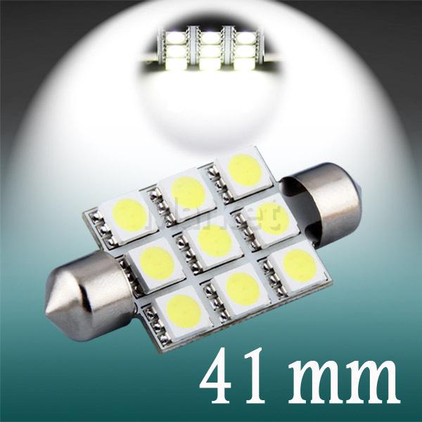 41mm 9 smd 5050 pure white dome festoon interior 9 led car light bulb lamp