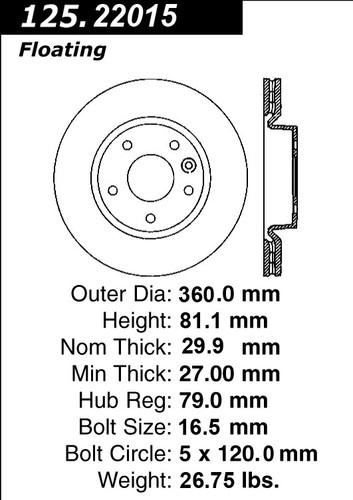 Centric 125.22015 front brake rotor/disc-high carbon rotor-preferred