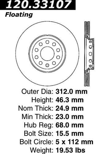 Centric 120.33107 front brake rotor/disc-premium rotor