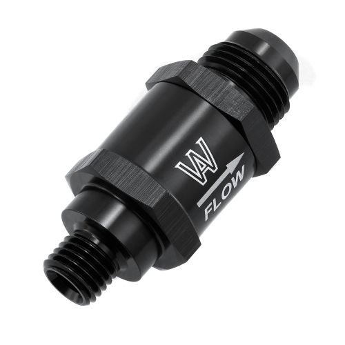 Black -8an one way check valve for bosch style fuel pump m12x1.5mm to -8an