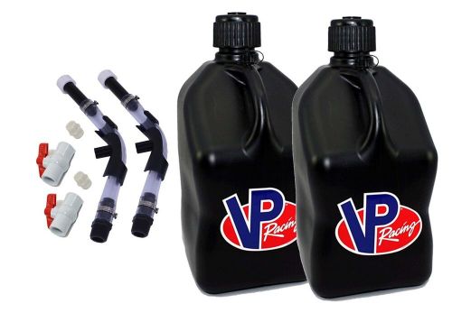 Vp racing 2 pack black square 5 gallon fuel jugs+hose, hose bender, &amp; ball valve