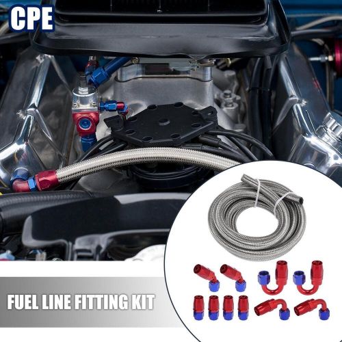 10ft an6 3/8&#034; fitting stainless steel braided oil fuel hose line kit &amp;2pcs clamp