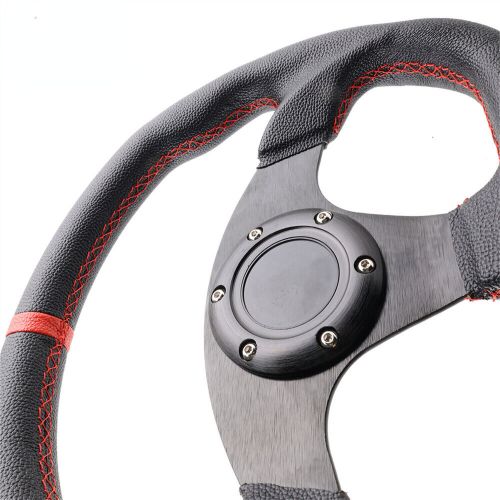 Universal leather flat drift racing steering wheel 6 holes d shape horn button