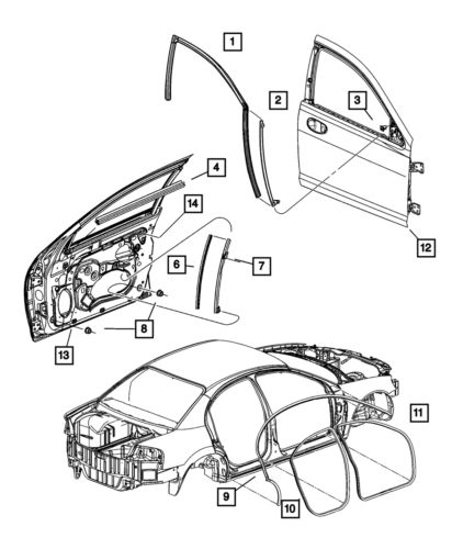 Genuine mopar front door belt weatherstrip right 5056220aa