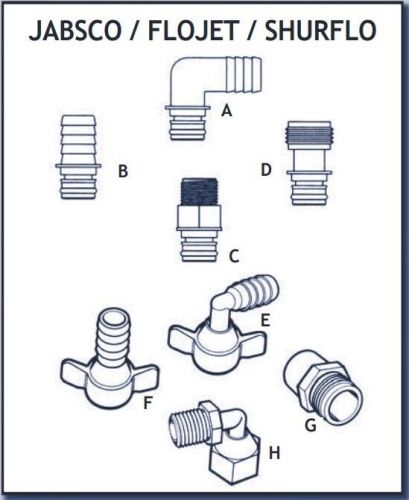 Jabsco 30653-1000 flojet 20381-006 straight 3/4&#034; hose barb to quad port fitting