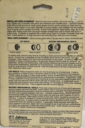 Jabsco 17255-0003 impeller for jabsco pump gasket enclosed