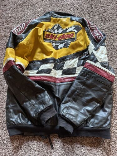 Ski-doo racing vintage genuine leather jacket men&#039;s snowmobile size 2 xl tall