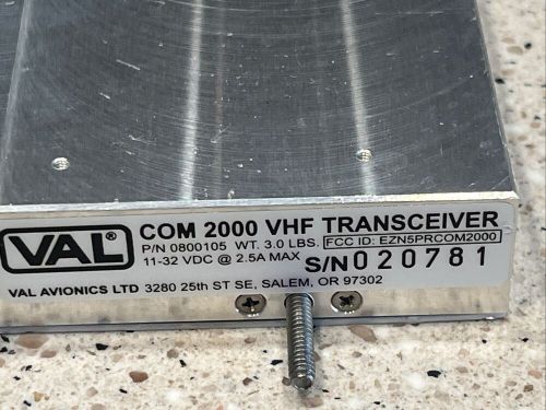 Val avionics , 0800105 , com 2000 vhf transceiver excellent condition us seller