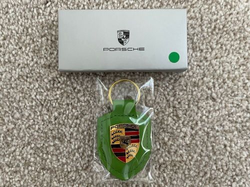 New genuine porsche leather crest key ring fob chain, green wap0500950e