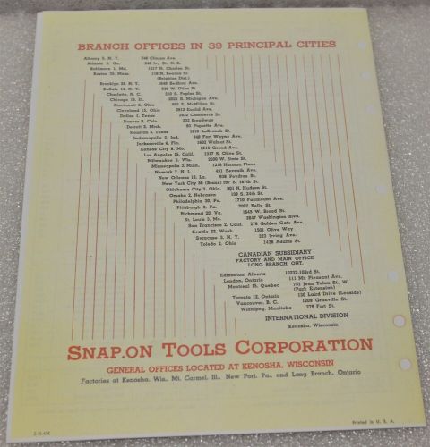 1947 snap-on tools cadillac specialized tool list sales flyer copy from original