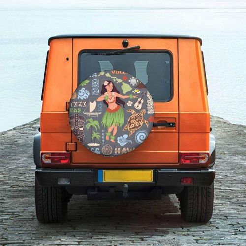 Hawaii icon girl guitar volcano spare tire cover for rv trailer wheel