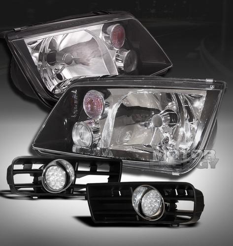 1999-2004 vw jetta bora mk4 black crystal head light+led fog 2000 2001 2002 2003