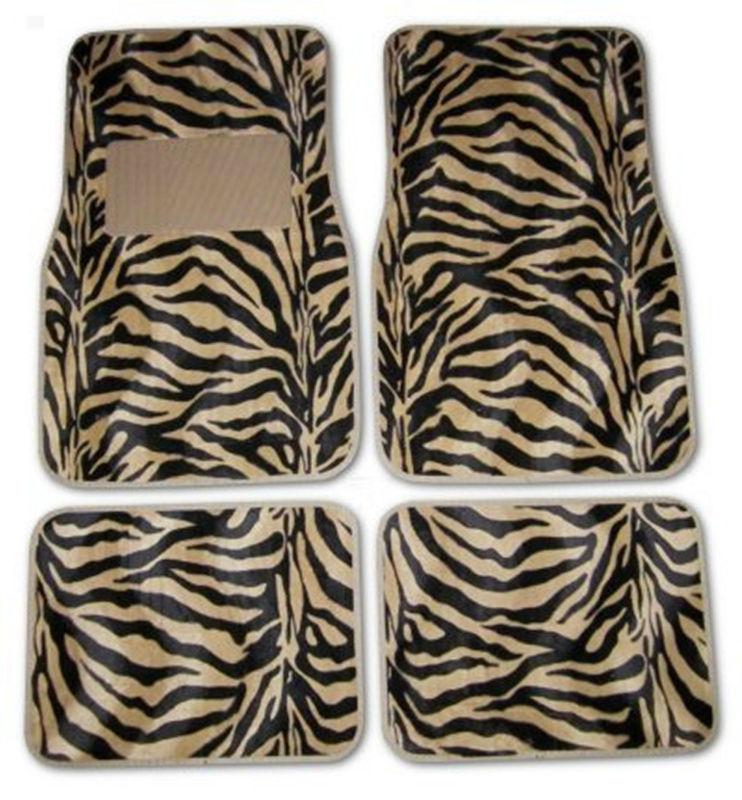 Zebra tiger tan universal car front rear floor mats w/ drivers side heel pad n