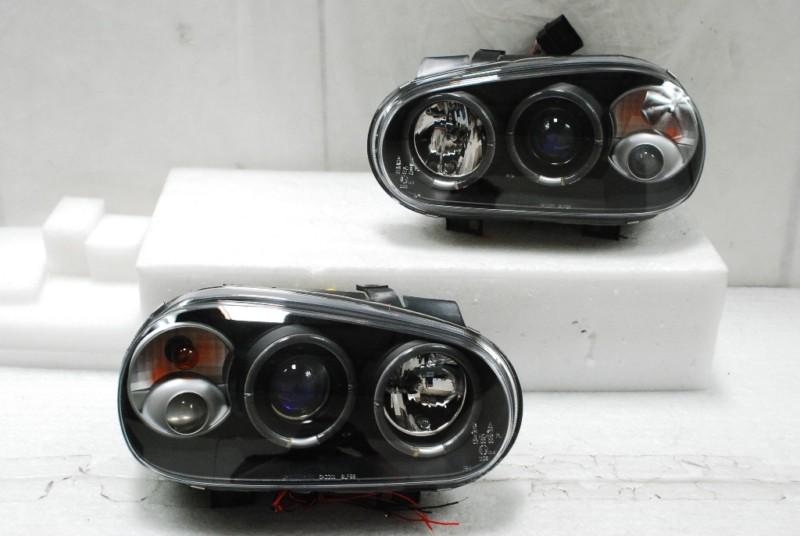 99-05 vw golf gti jdm black dual halo projector headlights lamps pair left+right