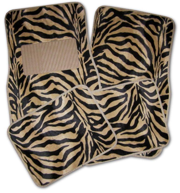 New tan black zebra car truck auto interior floor mats set #3