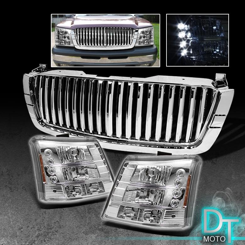 03-06 silverado chrome sport grille+range rover style led headlights 2in1 design