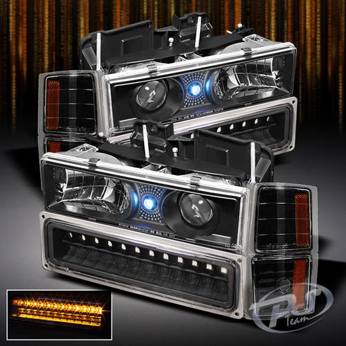 94-99 gmc c/k pickup suburban yukon sierra projector headlights +led bumper 8pcs