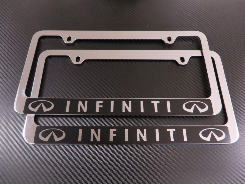 (2pcs) infiniti halo chrome metal license plate frame - front & rear