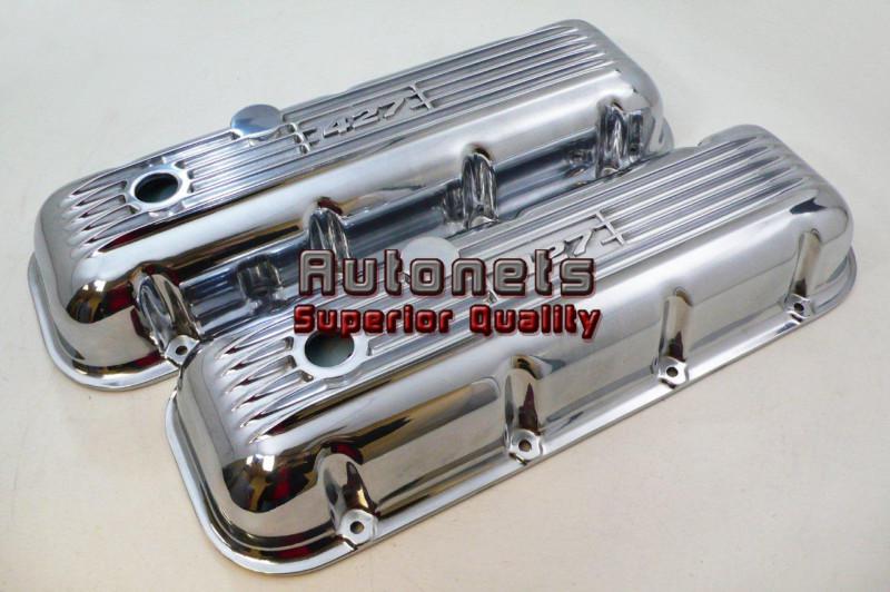 Big block chevy polished aluminum valve cover 427 logo bbc street hot rod finned