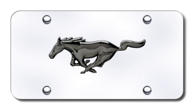 Ford mustang logo blkpearl on chrome license plate made in usa genuine