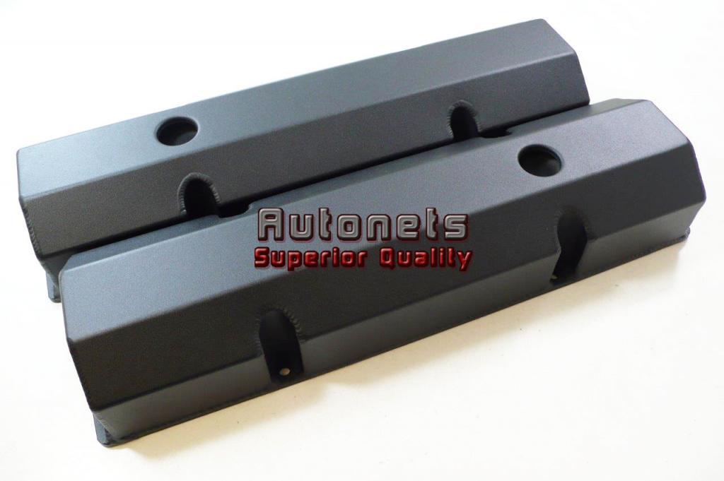 Small block chevy fabricated aluminum black valve cover 283 400 smooth sbc