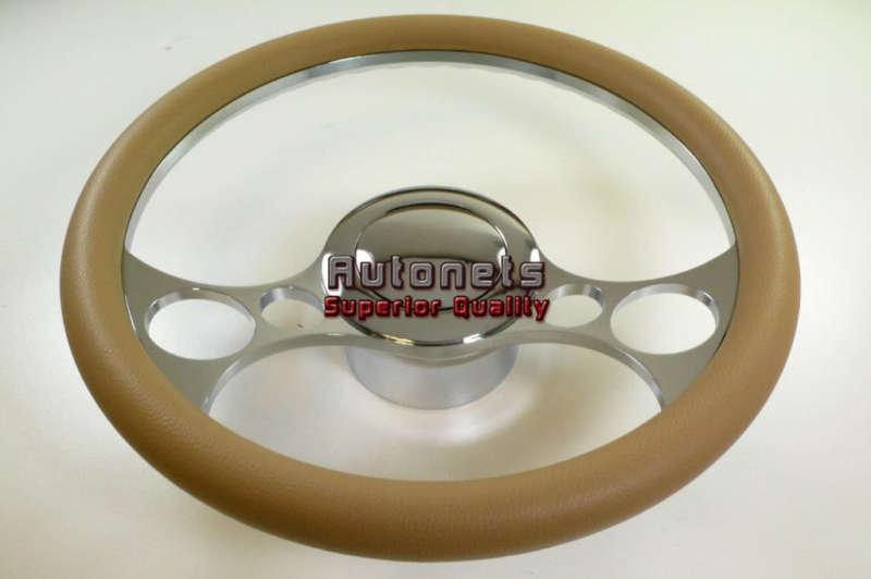 Beige solar gm chevy  buick leather chrome aluminum steering wheel horn button