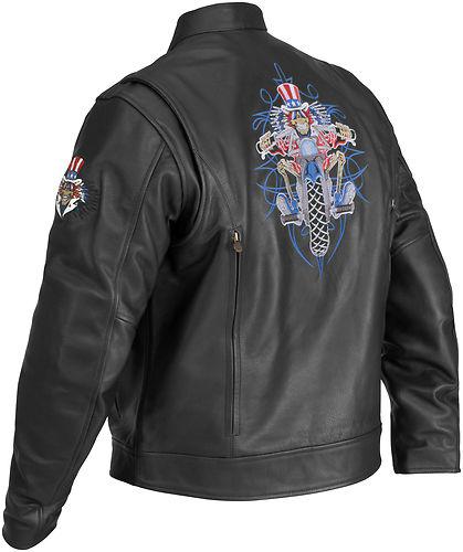 River road uncle sam skeleton leather biker motorcycle jacket black 42