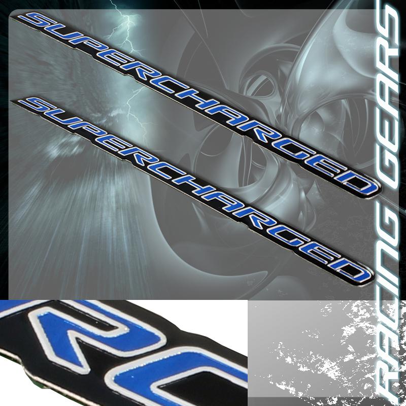 2x universal blue supercharged sc aluminum adhesive emblem badge sticker decal