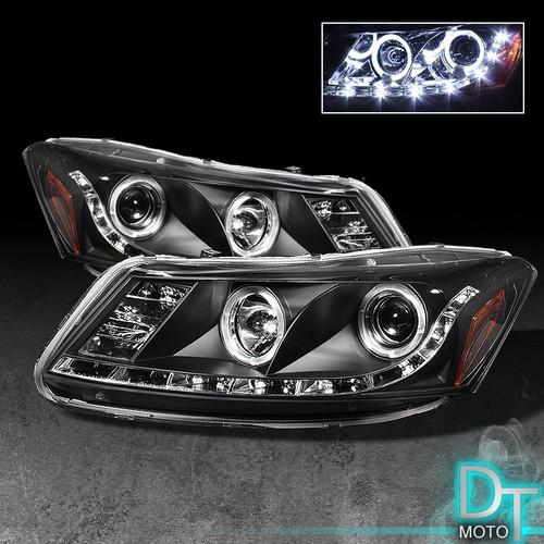 Black 08-12 accord 4dr halo projector headlights w/daytime led running lights