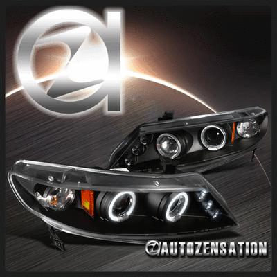 06-11 honda civic 4dr sedan black led drl halo projector headlights