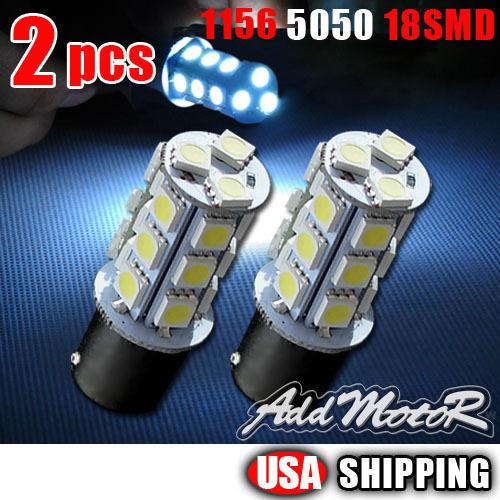 2 x white 1156 ba15s 18-smd 5050 led light bulbs turn signal 1073 1093 1129 1141