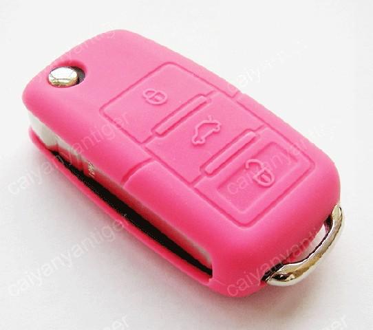 Cool pink silicone protective cover hold bag vw remote key shell fob 3 buttons