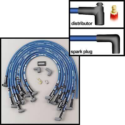 Moroso spark plug wires ultra 40 spiral core 8.65mm blue 90 degree boots univ v8