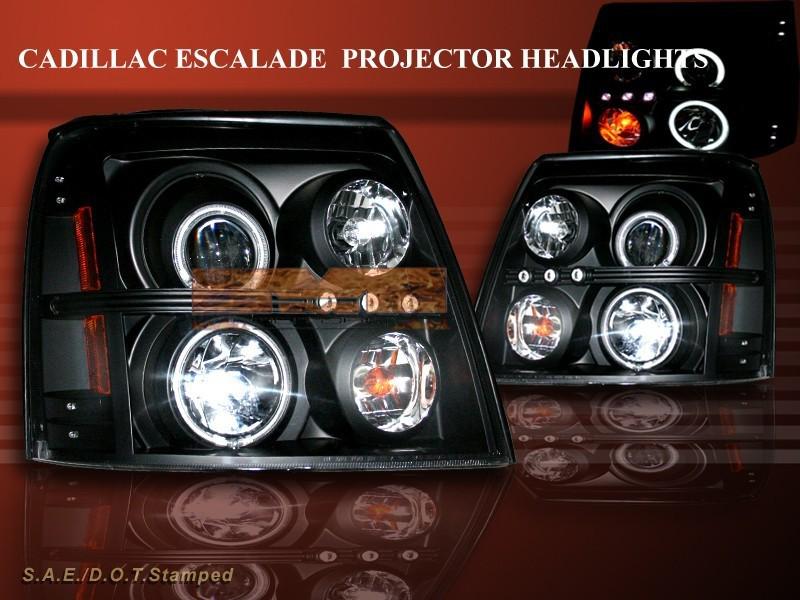 2002-2006 cadillac escalade two halo led ccfl projector headlights black 03 04