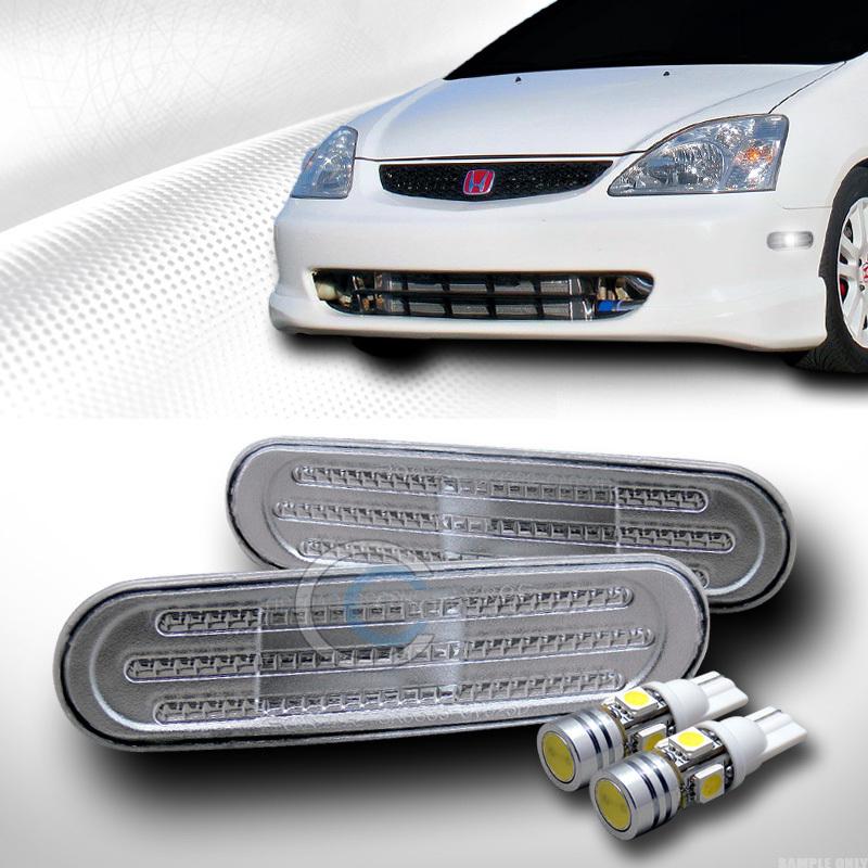 Clear front/rear side marker bumper light yd+5 smd led bulb w 02-05 civic ep3 si